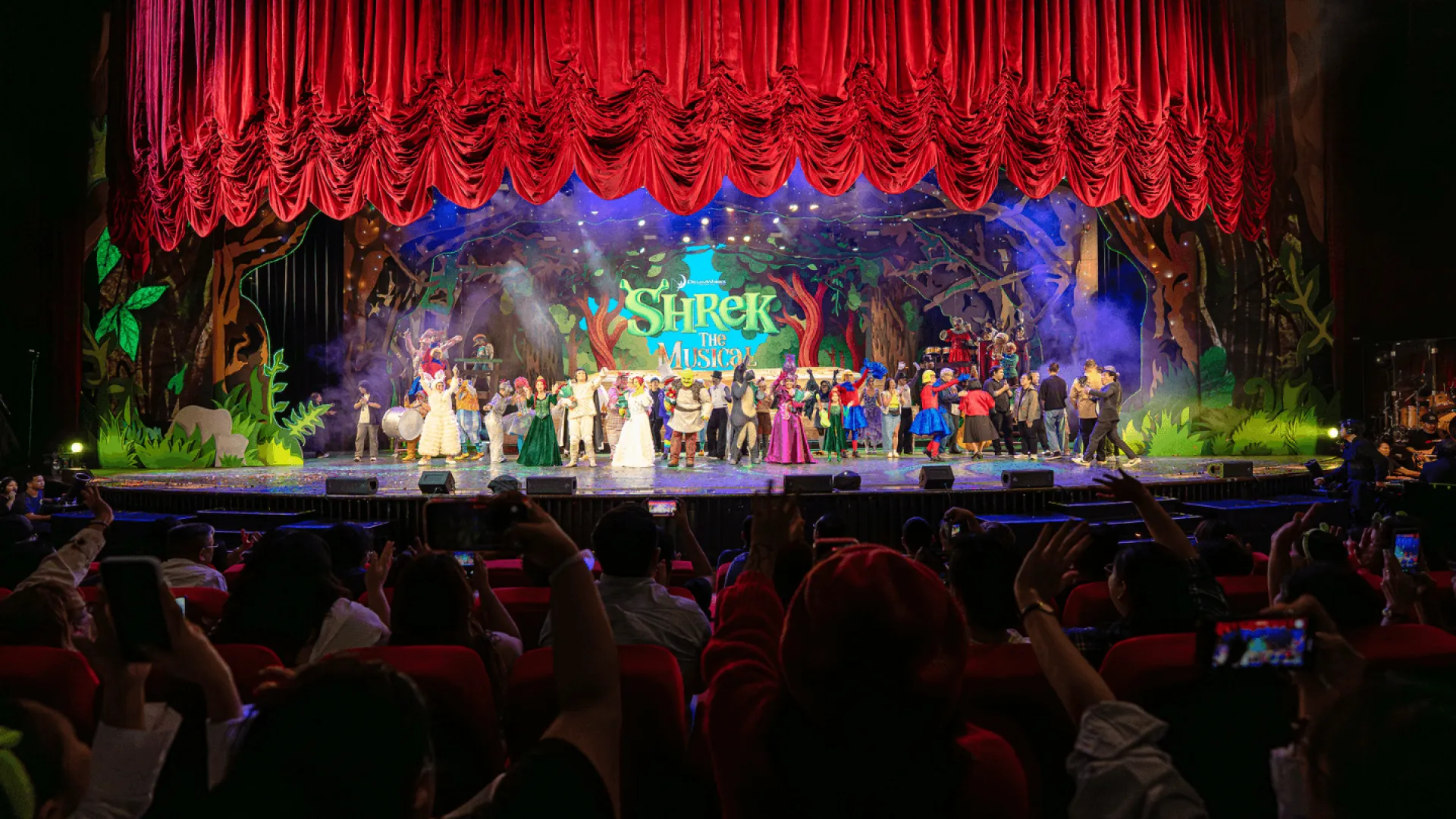 The cast of Shrek The Musical during a curtain call at the Newport Performing Arts Theater, one of many productions staged in its 16-year history of live performance.
