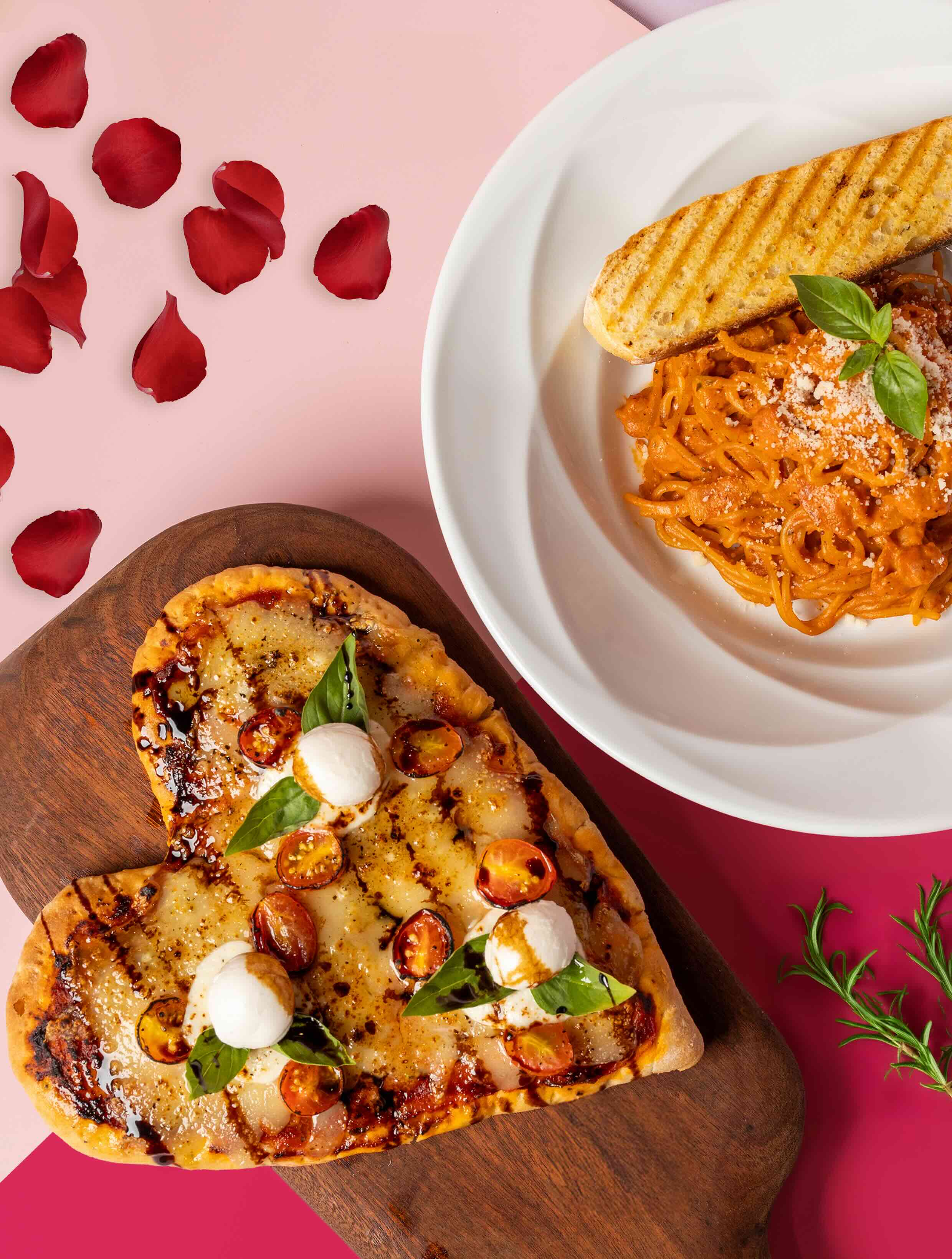Caprese Flatbread and Pink Truffle Carbonara at Garden Wing Café, Newport World Resorts