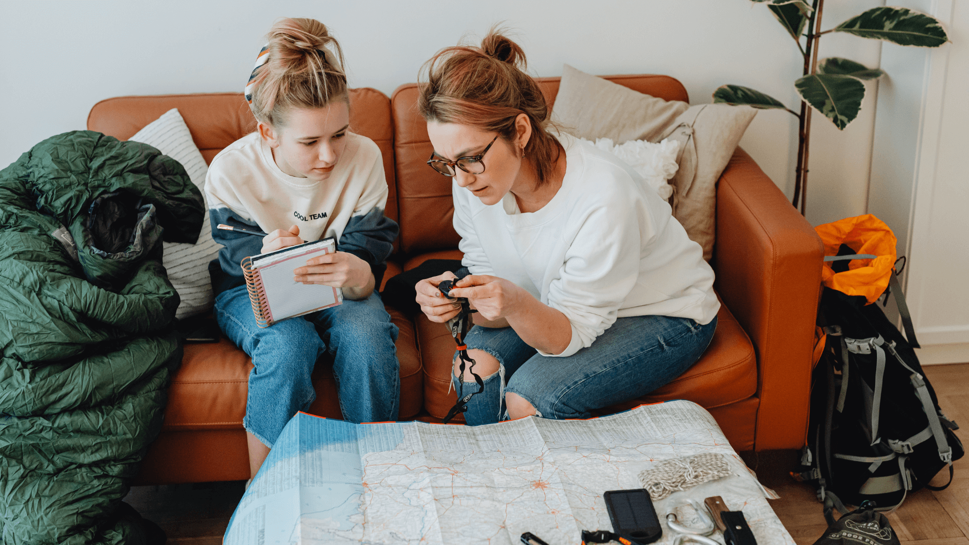 Mother and daughter planning for a trip