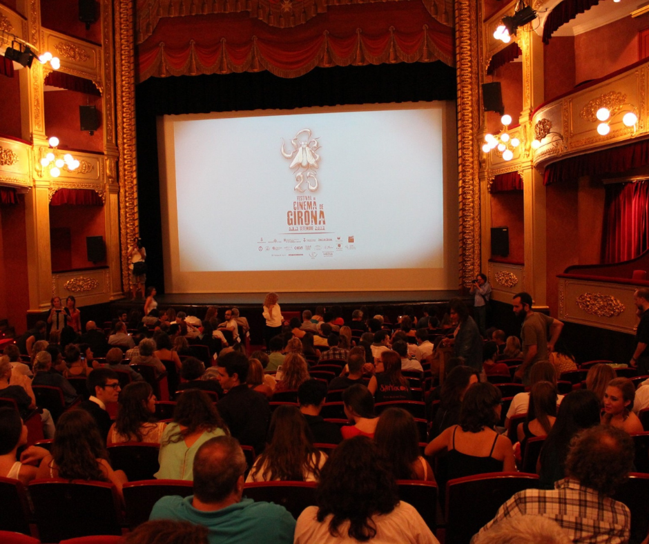 Watching a movie in a theater