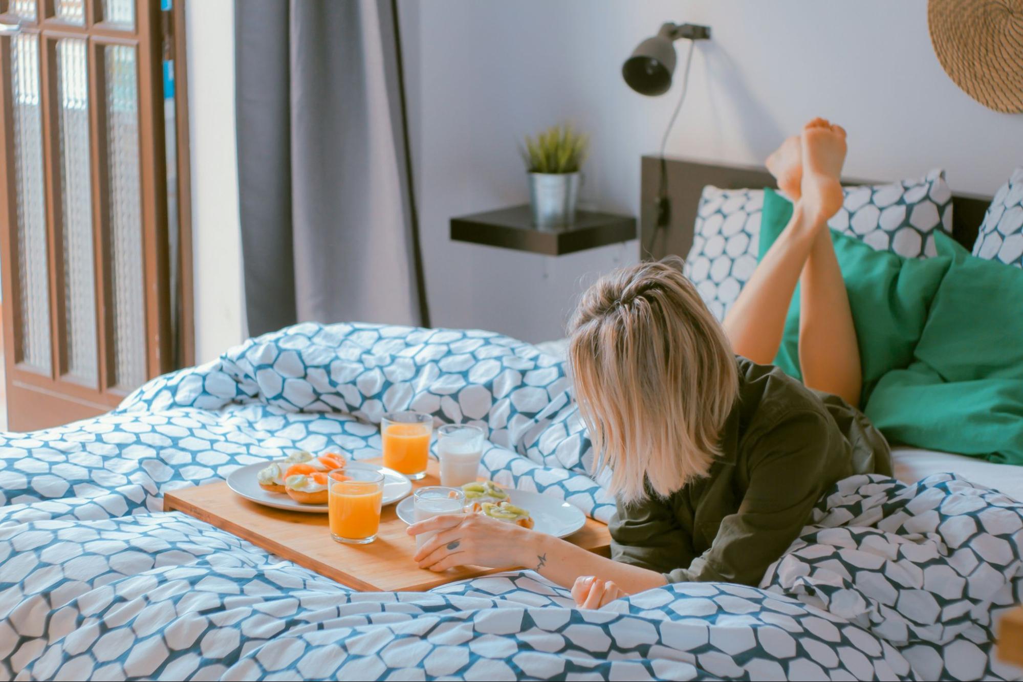 A girl served with breakfast in a B&B