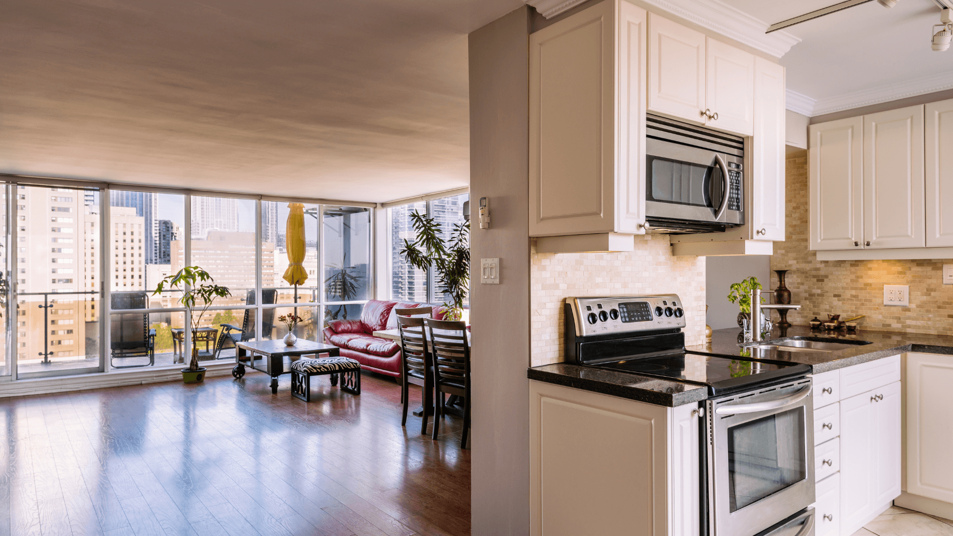 Living room and kitchen of a condo