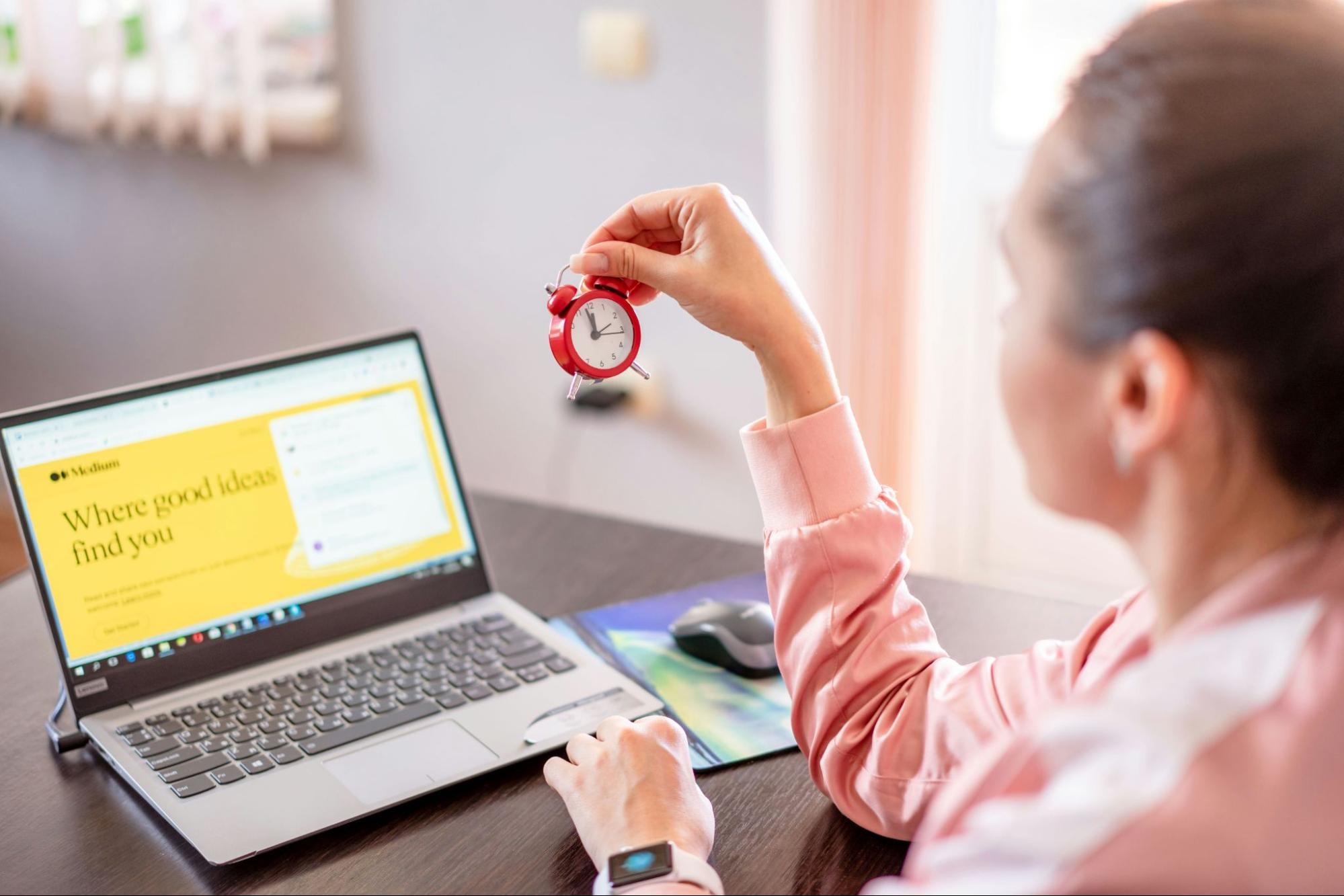 A woman working on her desk